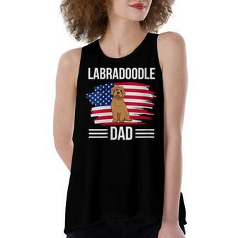 Womens Dog Owner Us Flag 4Th Of July Fathers Day Labradoodle Dad Women's Loose Fit Open Back Split Tank Top - Seseable