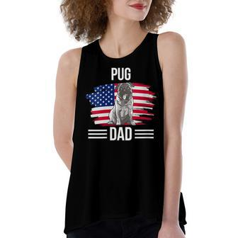 Womens Dog Owner Us Flag 4Th Of July Fathers Day Pug Dad Women's Loose Fit Open Back Split Tank Top - Seseable