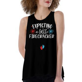 Womens Expecting A Little Firecracker Funny 4Th Of July Pregnant Women's Loose Fit Open Back Split Tank Top - Seseable