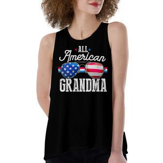 Womens Family 4Th Of July Matching Grandma American Flag Women's Loose Fit Open Back Split Tank Top - Seseable