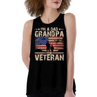Womens Fathers Day | 4Th Of July | Im A Dad Grandpa And A Veteran Women's Loose Fit Open Back Split Tank Top - Seseable