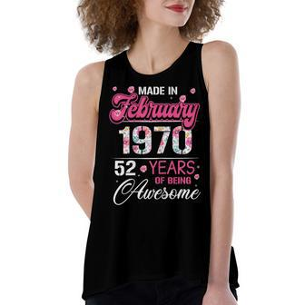 Womens February Girls 1970 Birthday Gift 52 Years Old Made In 1970 Women's Loose Fit Open Back Split Tank Top - Seseable