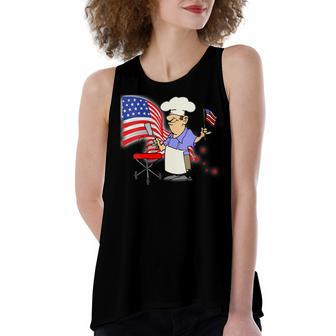 Womens Funny Patriotic All American Dad 4Th Of July Flag Bbq Men Women's Loose Fit Open Back Split Tank Top - Seseable
