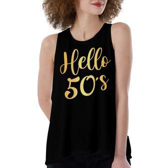 Womens Hello 50S Womens 50Th Birthday Gift 50 Year Old Bday Squad Women's Loose Fit Open Back Split Tank Top - Seseable