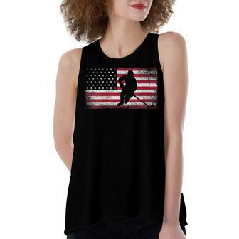 Womens Hockey American Flag 4Th Of July Patriotic Usa Dad Men Son Women's Loose Fit Open Back Split Tank Top - Seseable