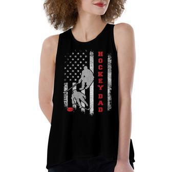 Womens Hockey Dad US American Flag 4Th Of July Gift Women's Loose Fit Open Back Split Tank Top - Seseable