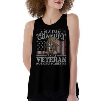 Womens Im A Dad Grandpa & Veteran Patriot Soldier 4Th Of July Gift Women's Loose Fit Open Back Split Tank Top - Seseable