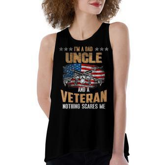 Womens Im A Dad Uncle And A Veteran Fathers Day Fun 4Th Of July Women's Loose Fit Open Back Split Tank Top - Seseable