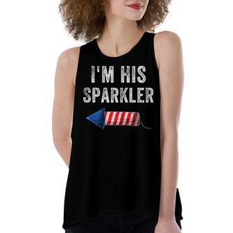 Womens Im His Sparkler His And Her 4Th Of July Matching Couples Women's Loose Fit Open Back Split Tank Top - Seseable
