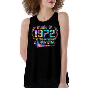 Womens Made In 1972 50 Year Of Being Awesome Birthday Gifts Vintage Women's Loose Fit Open Back Split Tank Top - Seseable