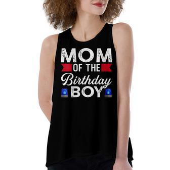 Womens Mom Of The Birthday Boy Birthday Boy Women's Loose Fit Open Back Split Tank Top - Seseable