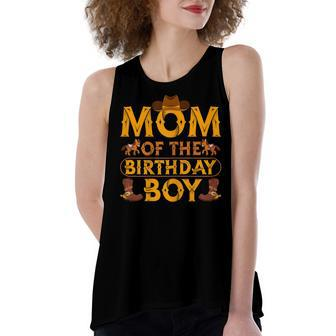 Womens Mom Of The Birthday Boy Cowboy Western Theme Birthday Party Women's Loose Fit Open Back Split Tank Top - Seseable