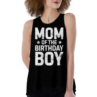 Womens Mom Of The Birthday Boy Funny Mother Mama Family Matching Women's Loose Fit Open Back Split Tank Top - Seseable