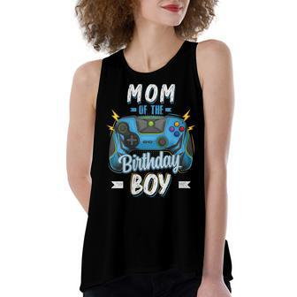 Womens Mom Of The Birthday Boy Matching Family Video Gamer Party Women's Loose Fit Open Back Split Tank Top - Seseable