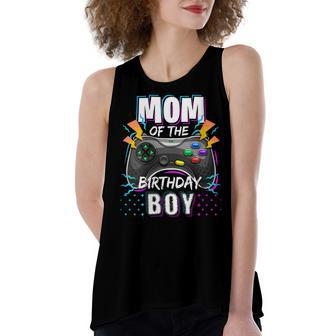 Womens Mom Of The Birthday Boy Matching Video Gamer Birthday Party V3 Women's Loose Fit Open Back Split Tank Top - Seseable