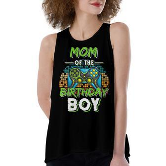 Womens Mom Of The Birthday Boy Matching Video Gamer Birthday Party Women's Loose Fit Open Back Split Tank Top - Seseable