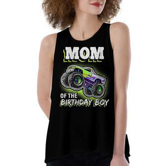 Womens Mom Of The Birthday Boy Monster Truck Birthday Novelty Gift Women's Loose Fit Open Back Split Tank Top - Seseable