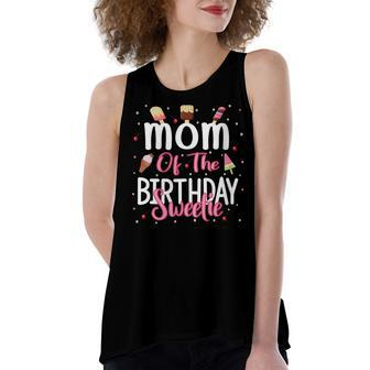Womens Mom Of The Birthday Sweetie Girl Ice Cream Theme Party Women's Loose Fit Open Back Split Tank Top - Seseable
