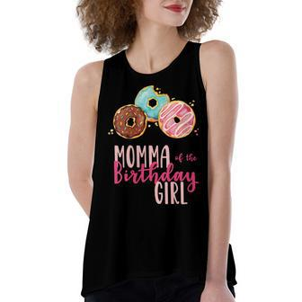Womens Momma Of The Birthday Girl Donut Birthday Party Theme Family Women's Loose Fit Open Back Split Tank Top - Seseable