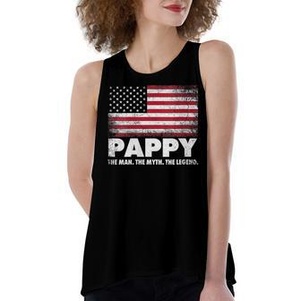 Womens Pappy The Man Myth Legend American Flag Fathers Day July 4Th Women's Loose Fit Open Back Split Tank Top - Seseable