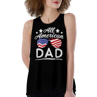 Womens Patriotic All American Dad Father 4Th Of July Dad Women's Loose Fit Open Back Split Tank Top - Seseable