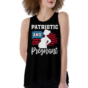 Womens Patriotic And Pregnant Baby Reveal 4Th Of July Pregnancy Women's Loose Fit Open Back Split Tank Top - Seseable