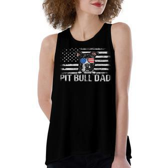 Womens Pit Bull Dad American Flag 4Th Of July Patriotic Gift Women's Loose Fit Open Back Split Tank Top - Seseable