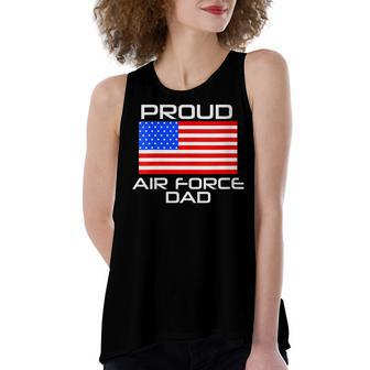 Womens Proud Air Force Dad Us Veterans 4Th Of July American Flag Women's Loose Fit Open Back Split Tank Top - Seseable