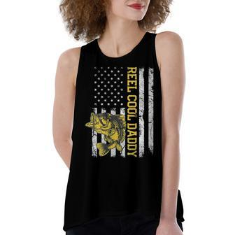 Womens Reel Cool Daddy 4Th Of July American Flag Fathers Day Usa Women's Loose Fit Open Back Split Tank Top - Seseable