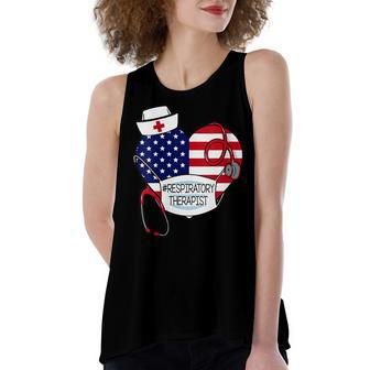 Womens Respiratory Therapist Love America 4Th Of July For Nurse Dad Women's Loose Fit Open Back Split Tank Top - Seseable