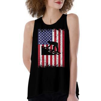 Womens Roofer Dad Usa Flag Patriotic 4Th Of July Gift Women's Loose Fit Open Back Split Tank Top - Seseable