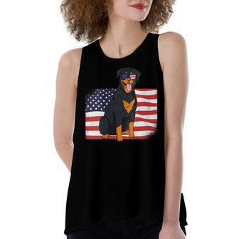 Womens Rottie Dad & Mom American Flag 4Th Of July Usa Rottweiler Women's Loose Fit Open Back Split Tank Top - Seseable