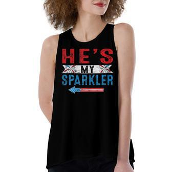 Womens Shes My Firecracker Funny 4Th July Matching Couples For Him Women's Loose Fit Open Back Split Tank Top - Seseable