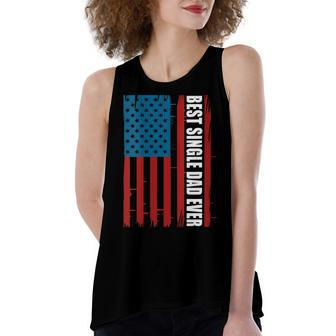 Womens Us Flag Best Single Dad Ever 4Th Of July American Patriotic Women's Loose Fit Open Back Split Tank Top - Seseable
