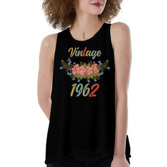 Womens Vintage 1962 Floral 60Th Birthday Women's Loose Fit Open Back Split Tank Top - Seseable
