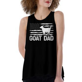 Womens Vintage Goat Dad Retro American Flag Goat 4Th Of July Women's Loose Fit Open Back Split Tank Top - Seseable