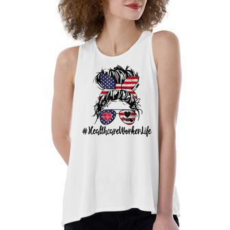 4Th Of July Healthcare Worker Life Nurse Day Cma Cna Funny Women's Loose Fit Open Back Split Tank Top - Seseable