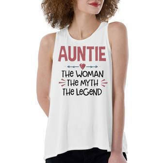 Auntie Gift Auntie The Woman The Myth The Legend Women's Loose Fit Open Back Split Tank Top - Seseable