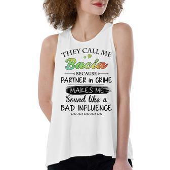 Bacia Grandma Gift They Call Me Bacia Because Partner In Crime Women's Loose Fit Open Back Split Tank Top - Seseable