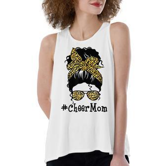 Cheer Mom Leopard Messy Bun Cheerleader Funny Mothers Day V2 Women's Loose Fit Open Back Split Tank Top - Seseable