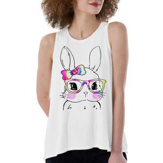 Cute Bunny Rabbit Face Tie Dye Glasses Girl Happy Easter Day Women's Loose Fit Open Back Split Tank Top | Favorety