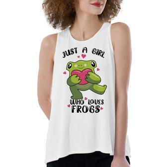 Cute Frog Just A Girl Who Loves Frogs Funny Frog Lover Gift For Girl Frog Lover Women's Loose Fit Open Back Split Tank Top | Favorety