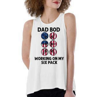 Dad Bod Working On My Six Pack Funny Beer Flag 4Th Of July Women's Loose Fit Open Back Split Tank Top - Seseable