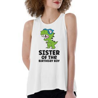Dinosaur Birthday Sister Of The Birthday Boy Women's Loose Tank Top | Mazezy