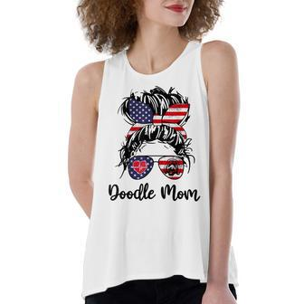 Doodle Mom Happy 4Th Of July American Flag Day Women's Loose Fit Open Back Split Tank Top - Seseable
