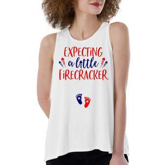 Expecting A Little Firecracker New Mom 4Th Of July Pregnancy Women's Loose Fit Open Back Split Tank Top - Seseable