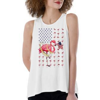 Flamingo American Usa Flag 4Th Of July Patriotic Funny Women's Loose Fit Open Back Split Tank Top - Seseable