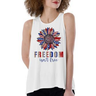 Freedom Isn’T Free Sunflower Memorial Day 4Th Of July Summer Women's Loose Fit Open Back Split Tank Top - Seseable