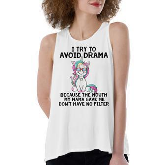 Funny Unicorns I Try To Avoid Drama Because The Mouth V2 Women's Loose Fit Open Back Split Tank Top - Seseable