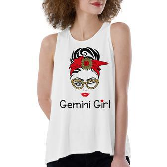 Gemini Girl Leopard Sunflower Zodiac Birthday Girl Women's Loose Fit Open Back Split Tank Top - Seseable